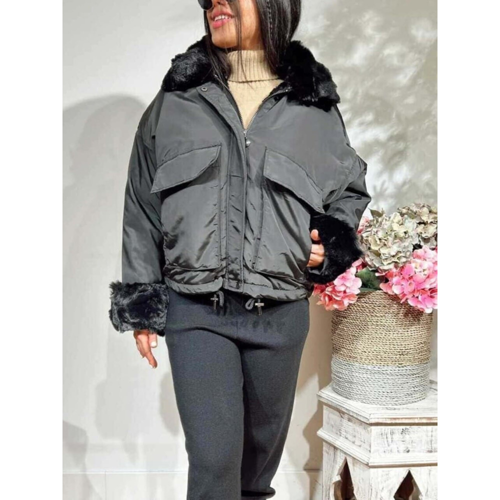 Cazadora Oversize Pelo MISCHA Negro HEVE