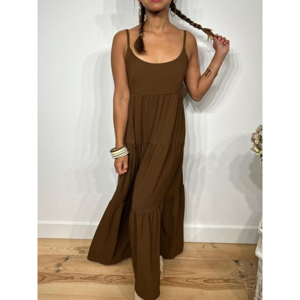 Vestido Largo Paneles CHILOX Marrón HEVE