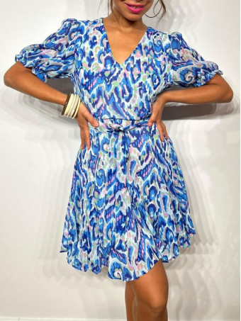 Vestido Vaporoso Estampado NEDILA Azul HEVE