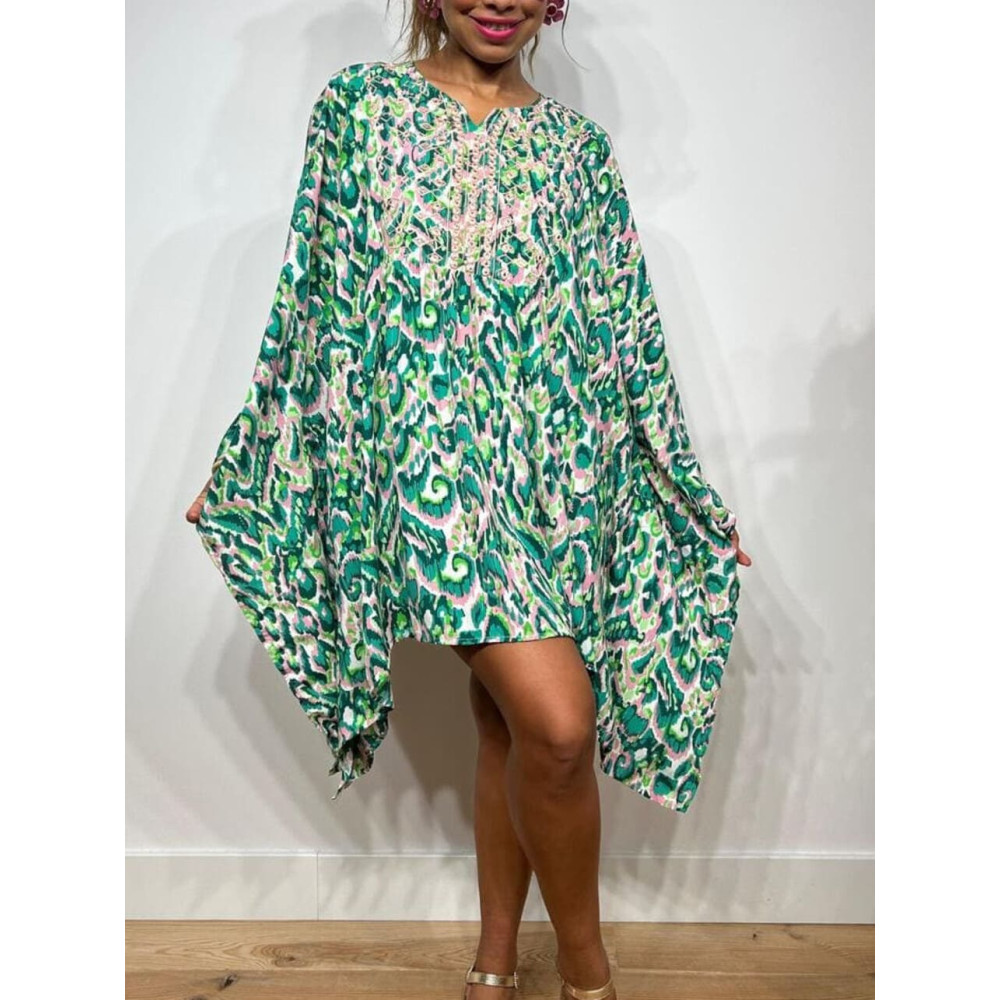 Vestido Caftán Estampado HELOZAT Verde HEVE