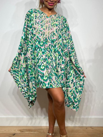 Vestido Caftán Estampado HELOZAT Verde HEVE