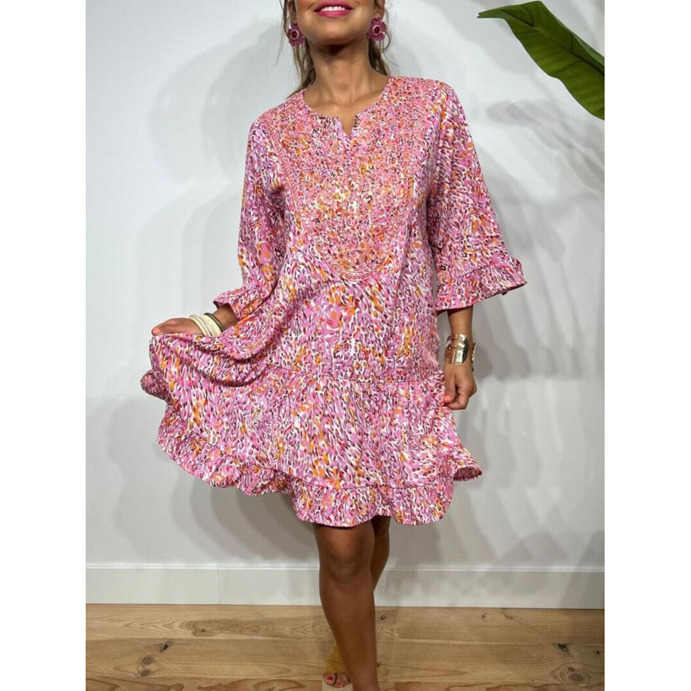 Vestido Volantes Estampado JANELA Malva HEVE