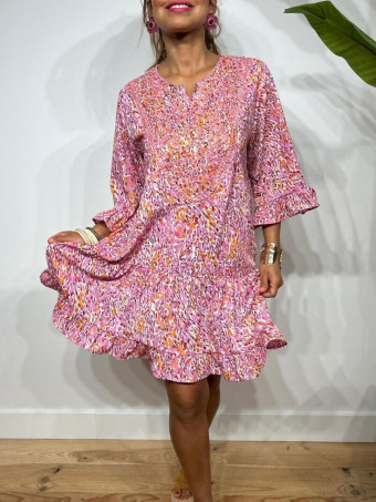 Vestido Volantes Estampado JANELA Malva HEVE