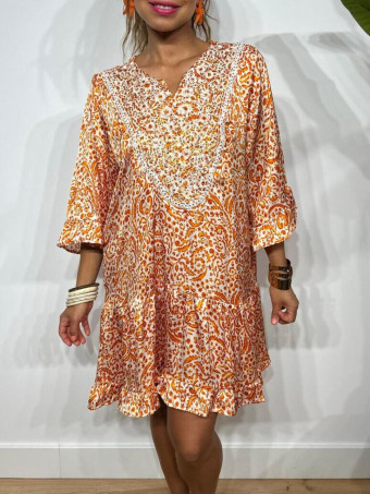 Vestido Volantes Estampado MOARILLA Naranja HEVE