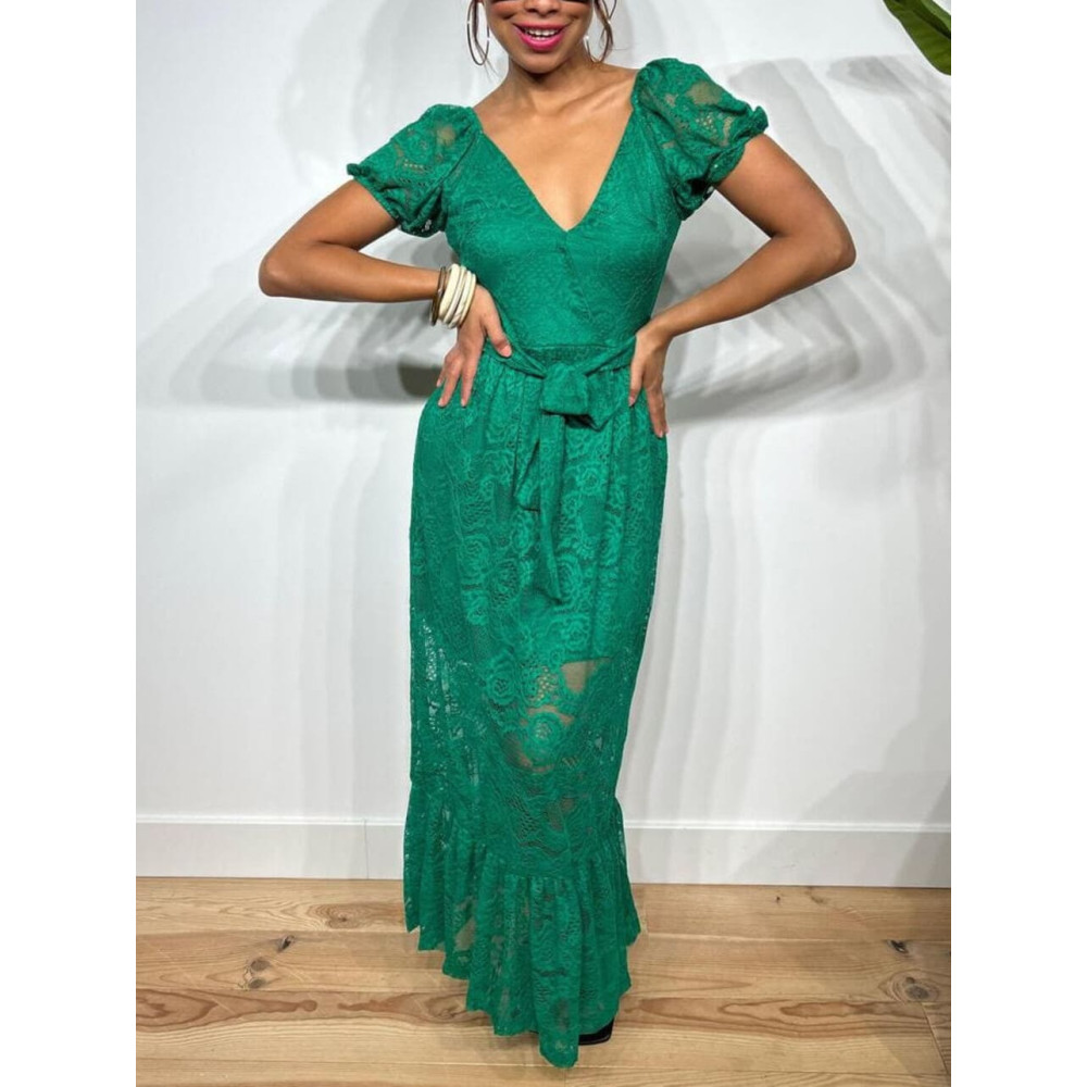 Vestido Largo Encaje AYALENA Verde HEVE