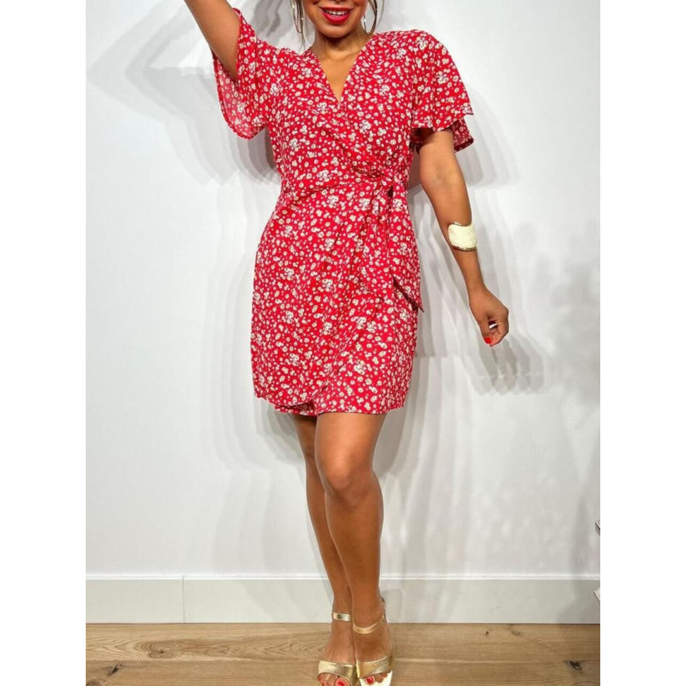 Vestido Cruzado Estampado Floral SERELLA Rojo HEVE