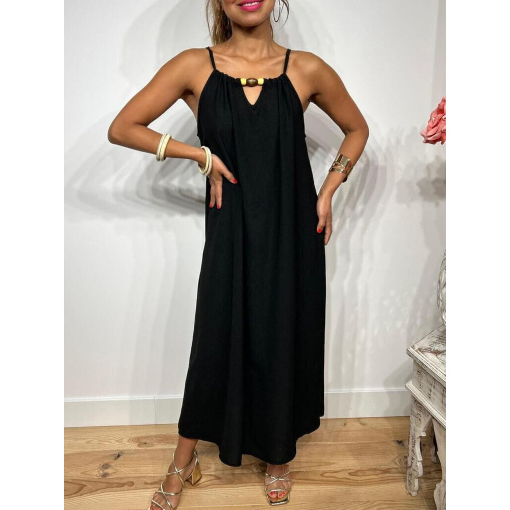 Vestido Abalorios Madera MERIAH Negro HEVE