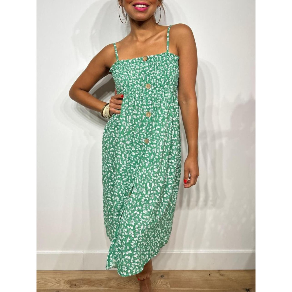 Vestido Estampado Flores AUGGIE Verde HEVE