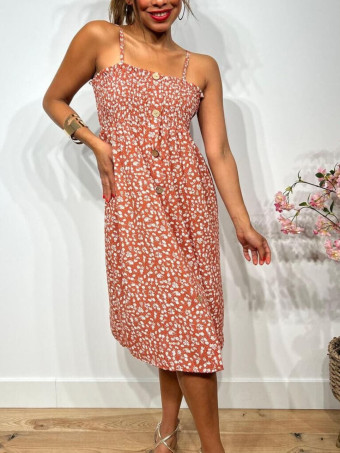 Vestido Estampado Flores AUGGIE Terracota HEVE