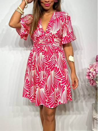 Vestido Corto Estampado SERASI Fucsia/Beige HEVE