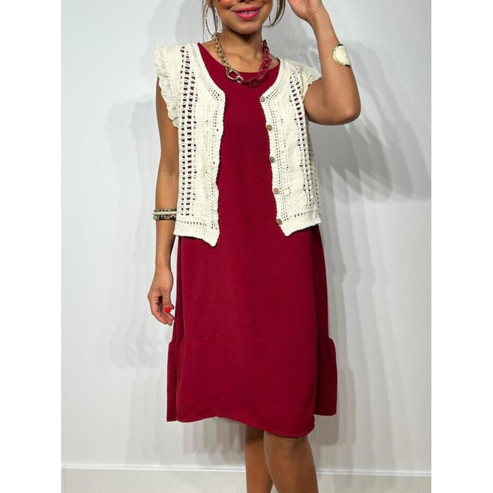 Vestido Corto Evasé SILLENTO Burdeos HEVE