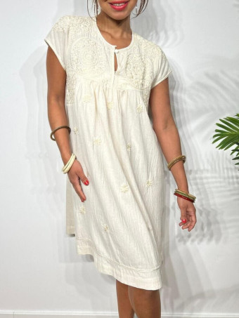 Vestido Rústico Bordado AMISHA Beige HEVE