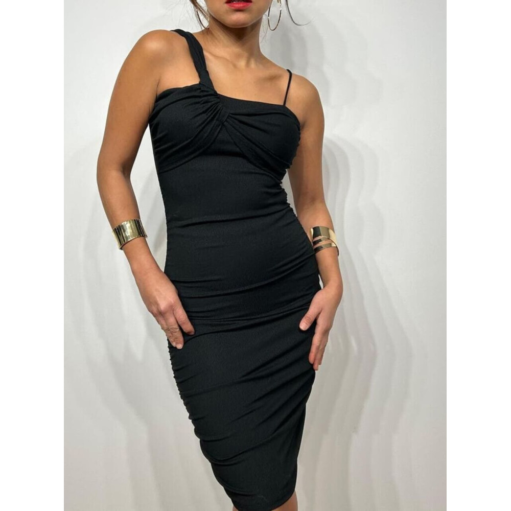 Vestido Drapeado Asimétrico NIGELLA Negro HEVE