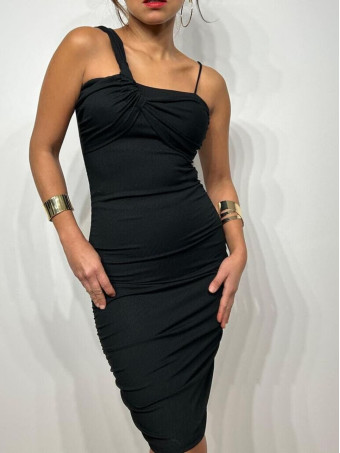 Vestido Drapeado Asimétrico NIGELLA Negro HEVE