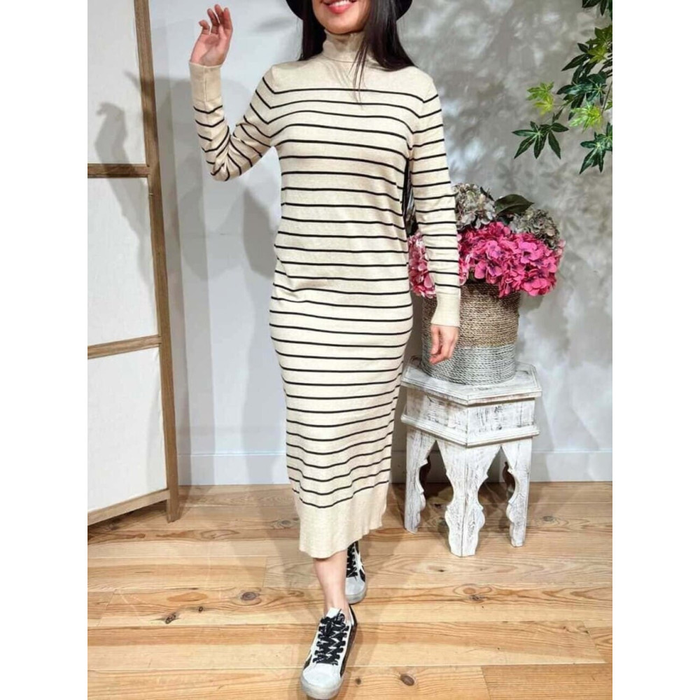 Vestido Punto Rayas SWANSEA Beige HEVE