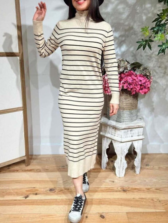 Vestido Punto Rayas SWANSEA Beige HEVE