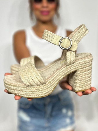 Sandalia Yute Tacón y Plataforma MONTESSORI Beige HEVE