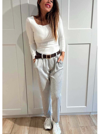 Pantalón Soft Touch Cinturón GERALTY Gris HEVE