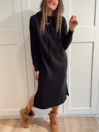 Vestido Punto con Capucha MOSSAIRE Negro - heve