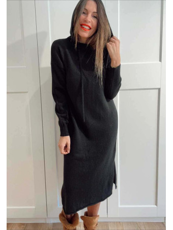 Vestido Punto con Capucha MOSSAIRE Negro - heve