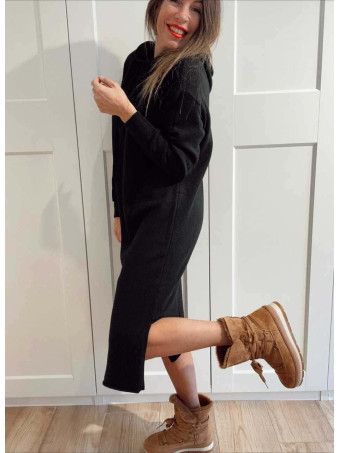 Vestido Punto con Capucha MOSSAIRE Negro - heve