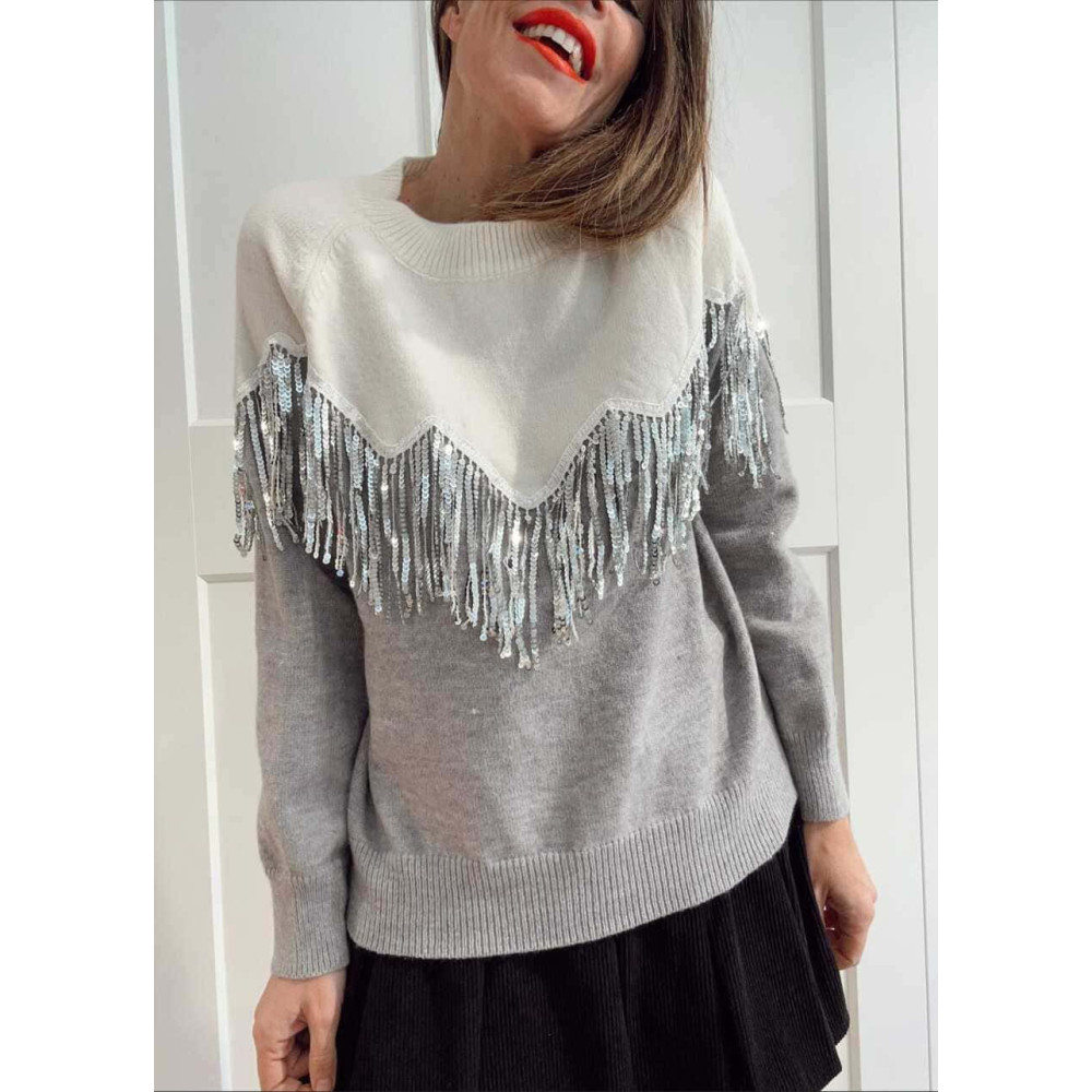 Jersey Flecos Lentejuelas LACEVYN Gris -heve