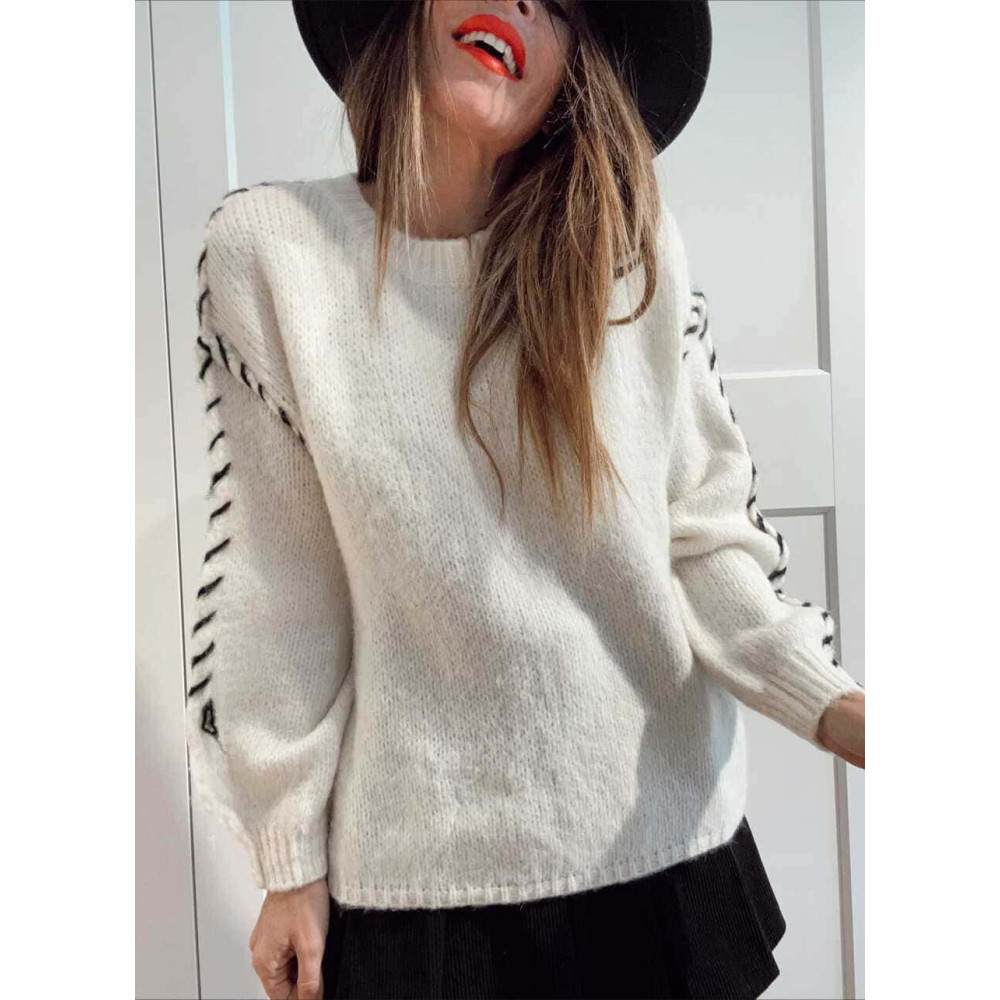 Jersey Pespunte Trenzado SERLAIN Crudo - heve