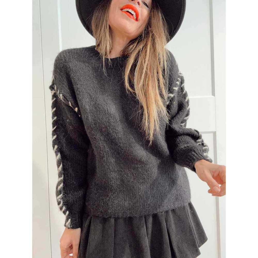 Jersey Pespunte Trenzado SERLAIN Negro - heve