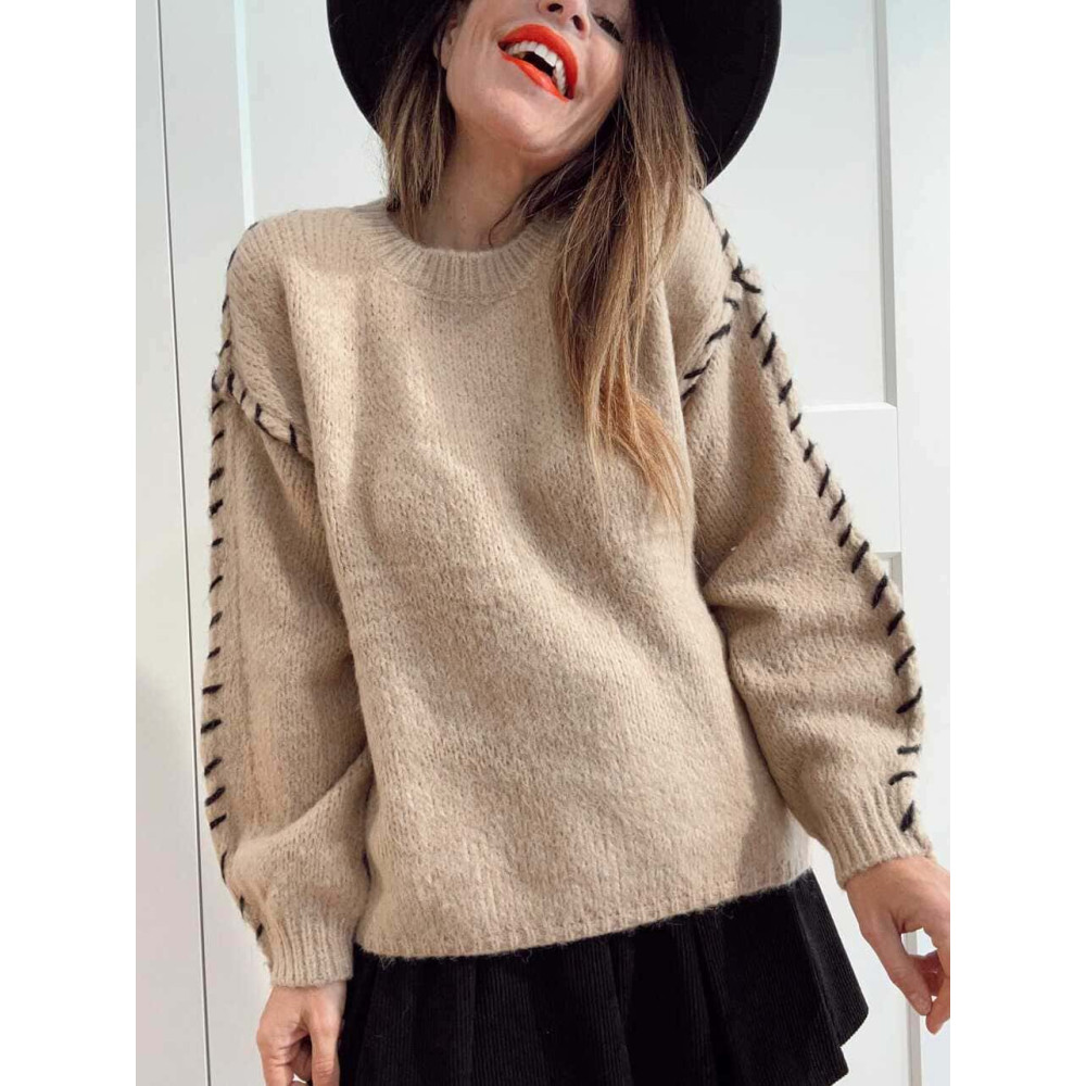 Jersey Pespunte Trenzado SERLAIN Taupe - heve