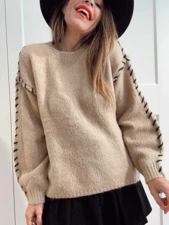 Jersey Pespunte Trenzado SERLAIN Taupe - heve