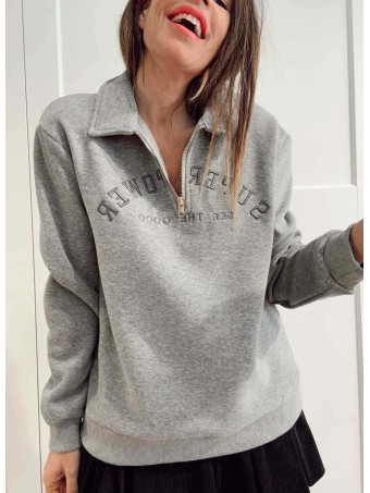 Sudadera Cuello Cremallera SUPER POWER Gris HEVE