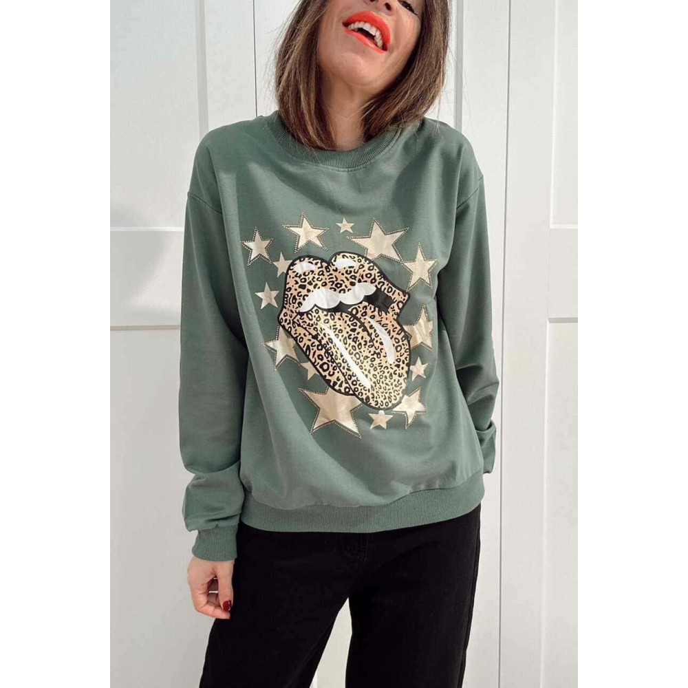 Sudadera Vinilo ROCK AND GLAM Verde HEVE