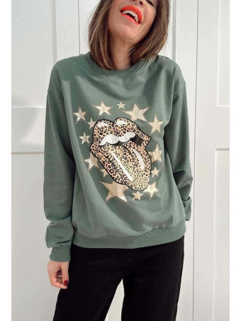 Sudadera Vinilo ROCK AND GLAM Verde HEVE