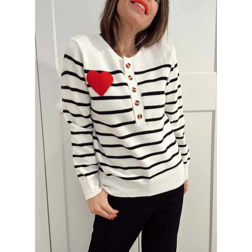 Punto Rayas Corazón LOVE STRIPES Blanco HEVE