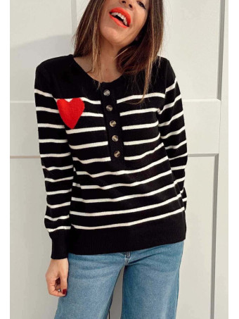 Punto Rayas Corazón LOVE STRIPES Negro HEVE