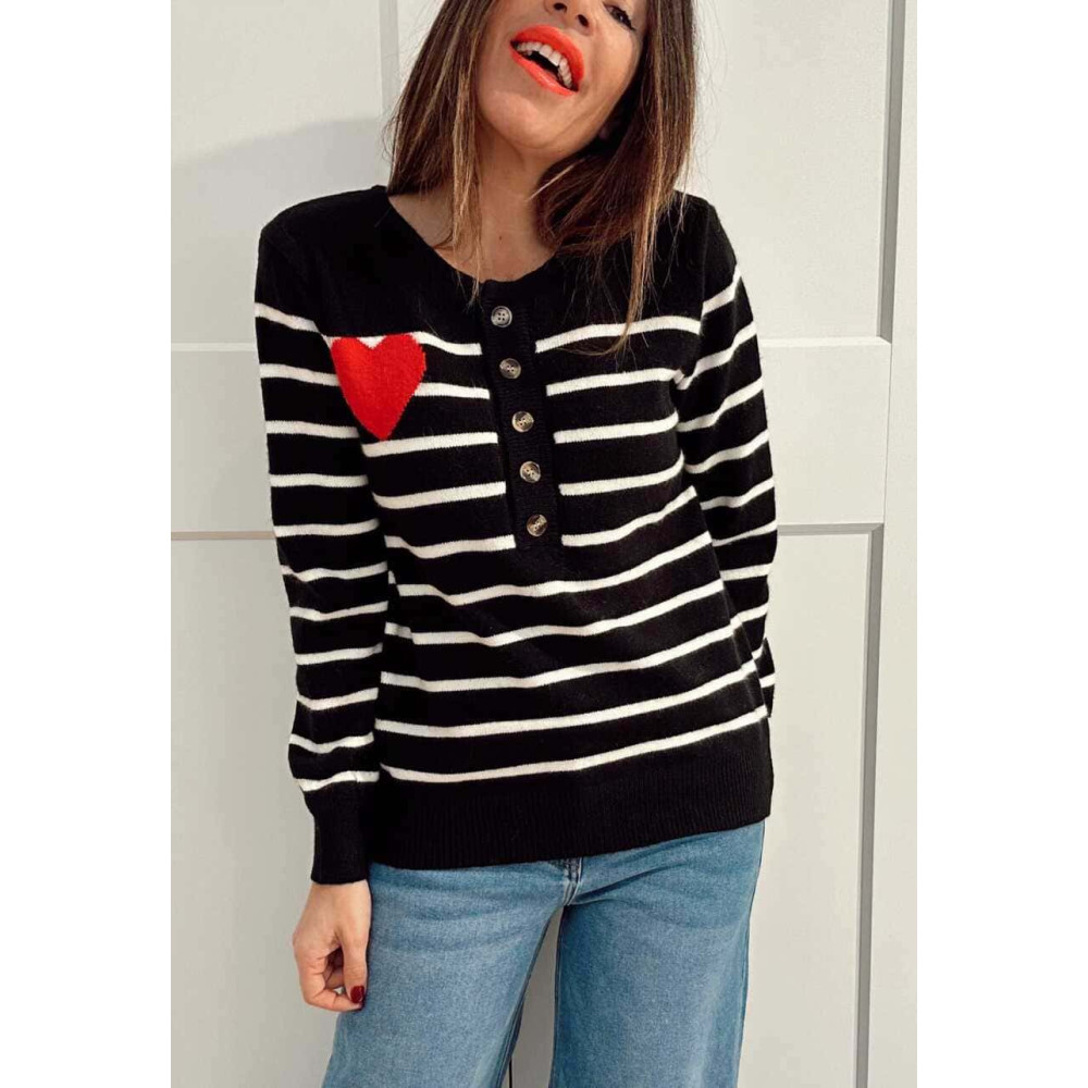 Punto Rayas Corazón LOVE STRIPES Negro HEVE
