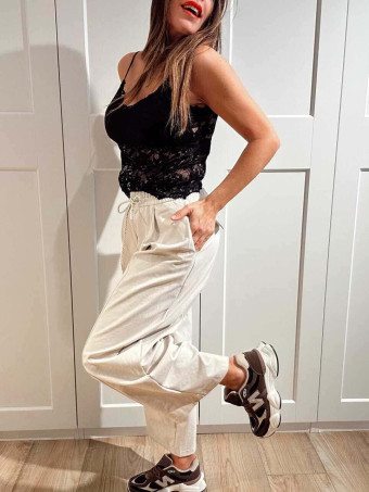 Pantalón Barrel Cintura Elástica NORVYN Beige HEVE