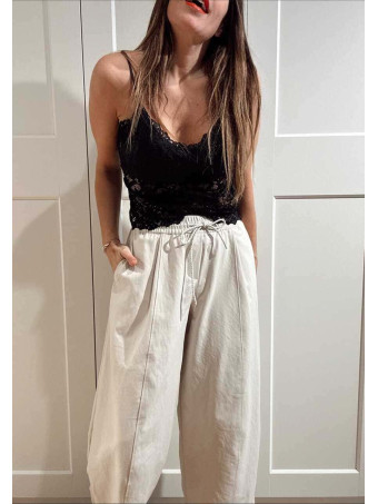 Pantalón Barrel Cintura Elástica NORVYN Beige HEVE