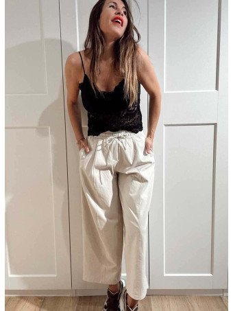 Pantalón Barrel Cintura Elástica NORVYN Beige HEVE