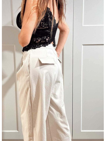 Pantalón Barrel Cintura Elástica NORVYN Beige HEVE