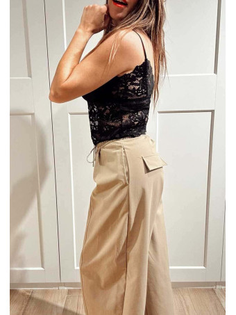 Pantalón Barrel Cintura Elástica NORVYN Taupe HEVE