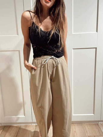 Pantalón Barrel Cintura Elástica NORVYN Taupe HEVE