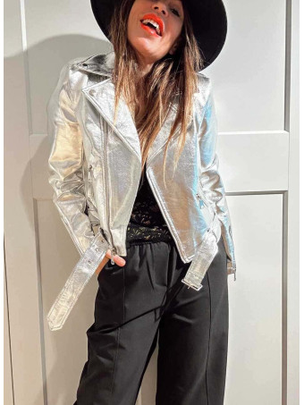 Biker Metalizada Efecto Piel STELYON Plata HEVE