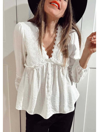 Blusa Romántica Bordado-Perforado MANON Blanco HEVE