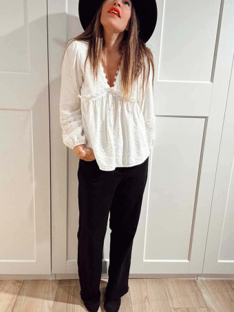 Blusa Romántica Bordado-Perforado MANON Blanco HEVE