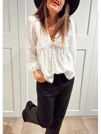 Blusa Romántica Bordado-Perforado MANON Blanco HEVE