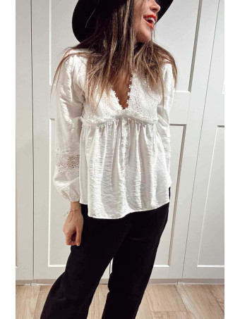 Blusa Romántica Bordado-Perforado MANON Blanco HEVE