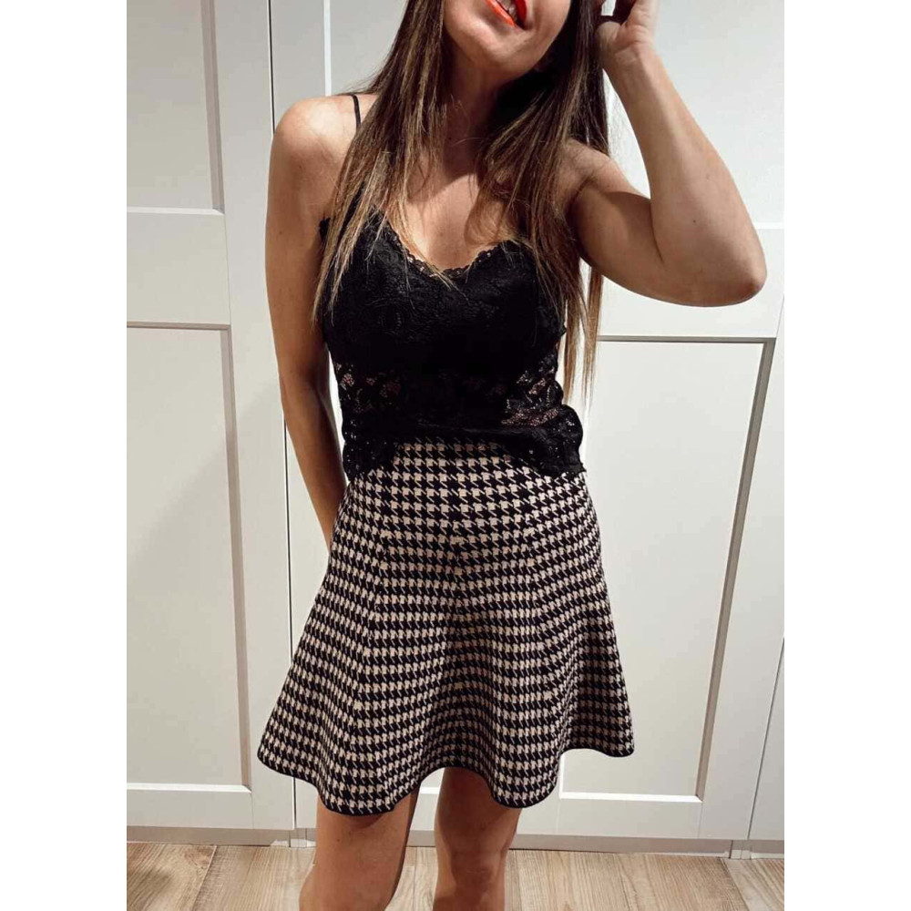 Falda Punto Pata Gallo DRIVIOZ Camel/Negro HEVE