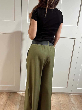 Pantalón Palazzo Cinturón CHARMELLIE Verde Oliva HEVE