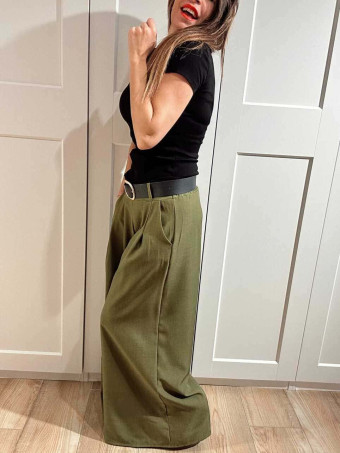 Pantalón Palazzo Cinturón CHARMELLIE Verde Oliva HEVE